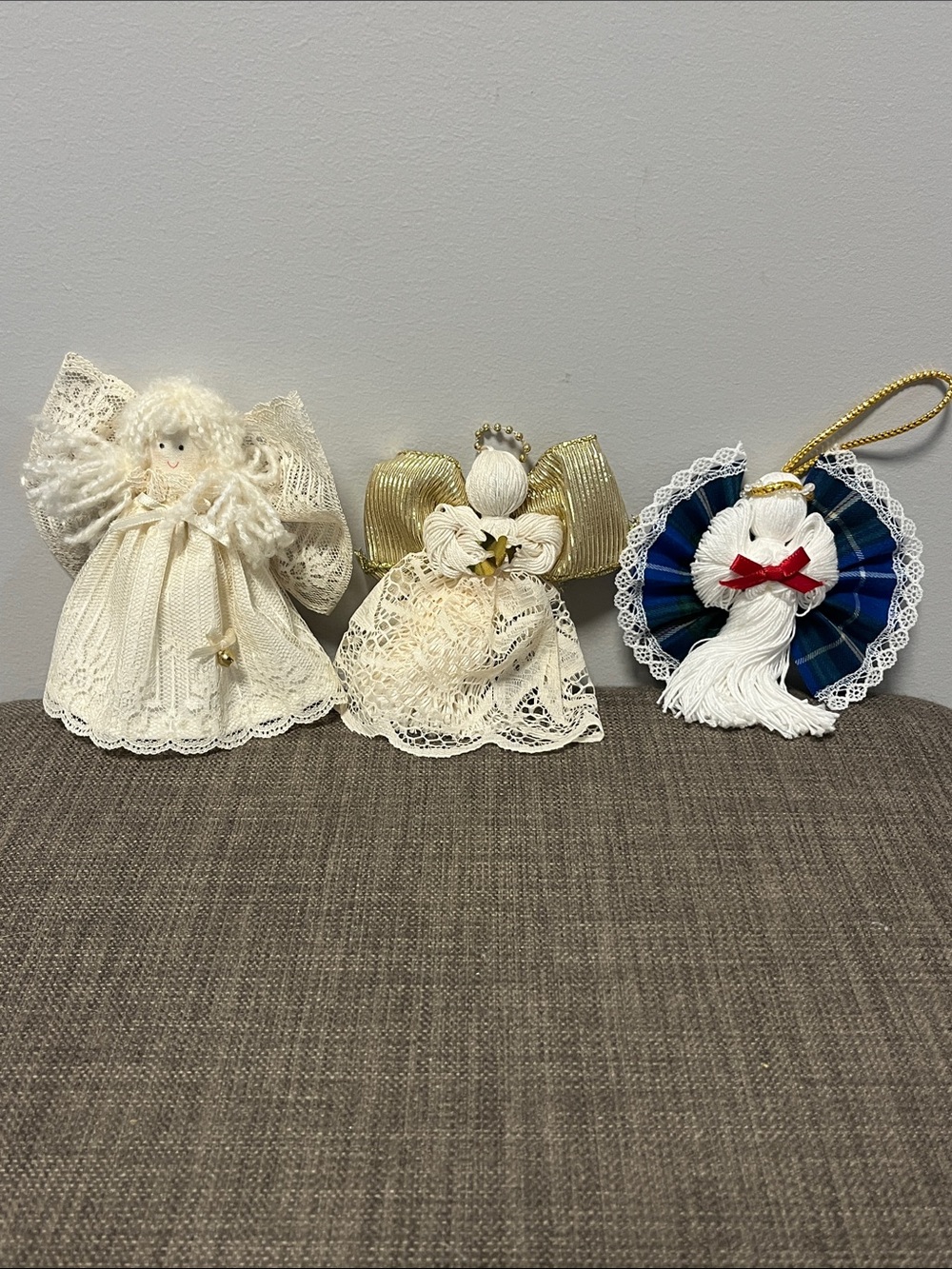 3 Elegant Gold and Blue Angel Ornaments